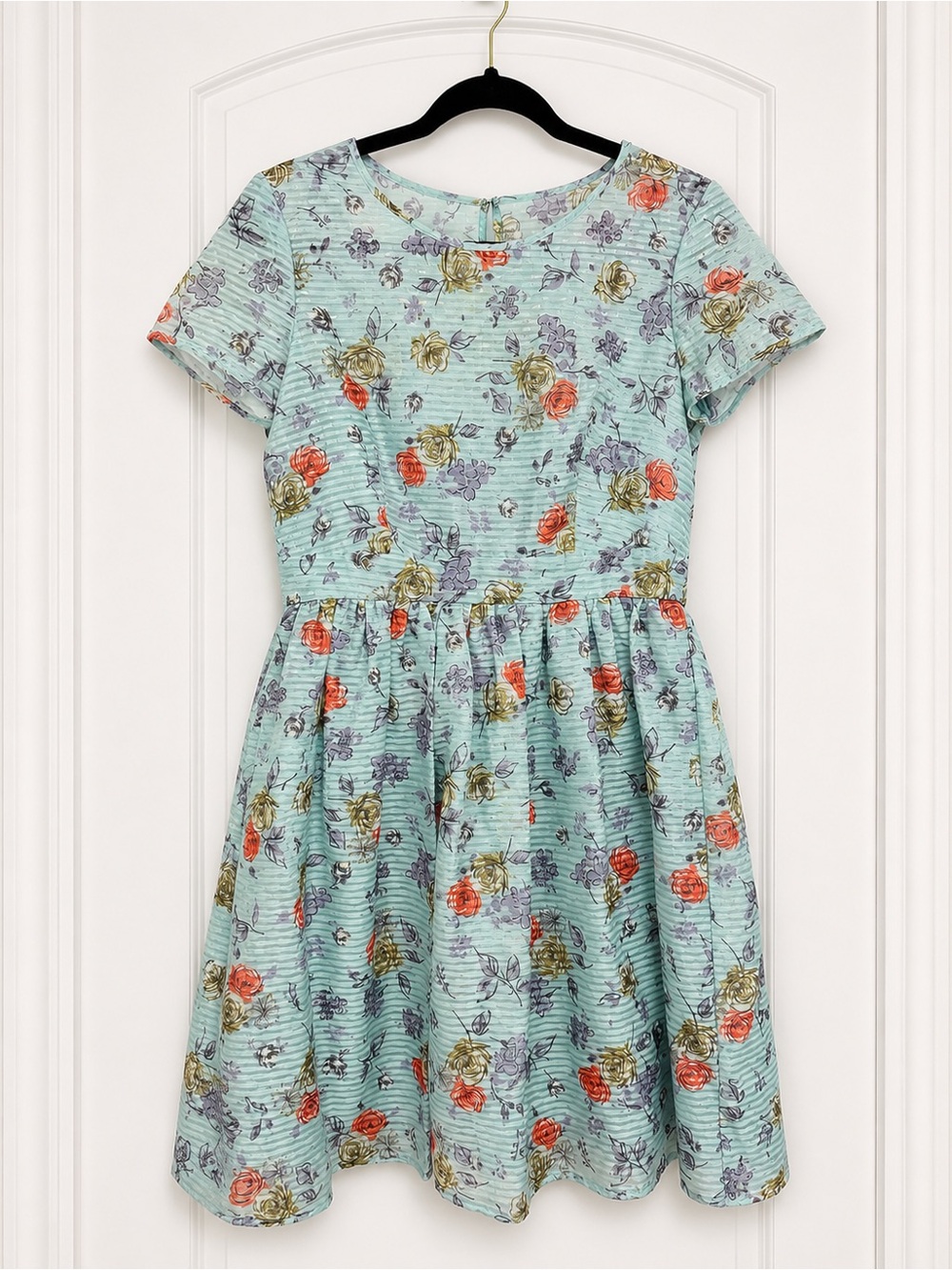 Gabby Skye Mint Floral Short-Sleeve Fit & Flare Dress